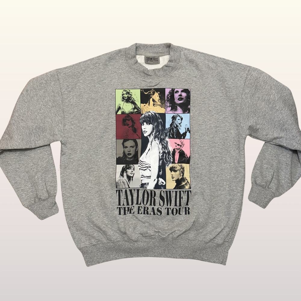 NEW Taylor Swift THE ERAS TOUR Gray Crewneck Sweatshirt sz Medium 2023 US Dates